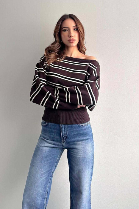 STRIPE DESIGN WOMEN SWEATER BROWN/KAFE - 2