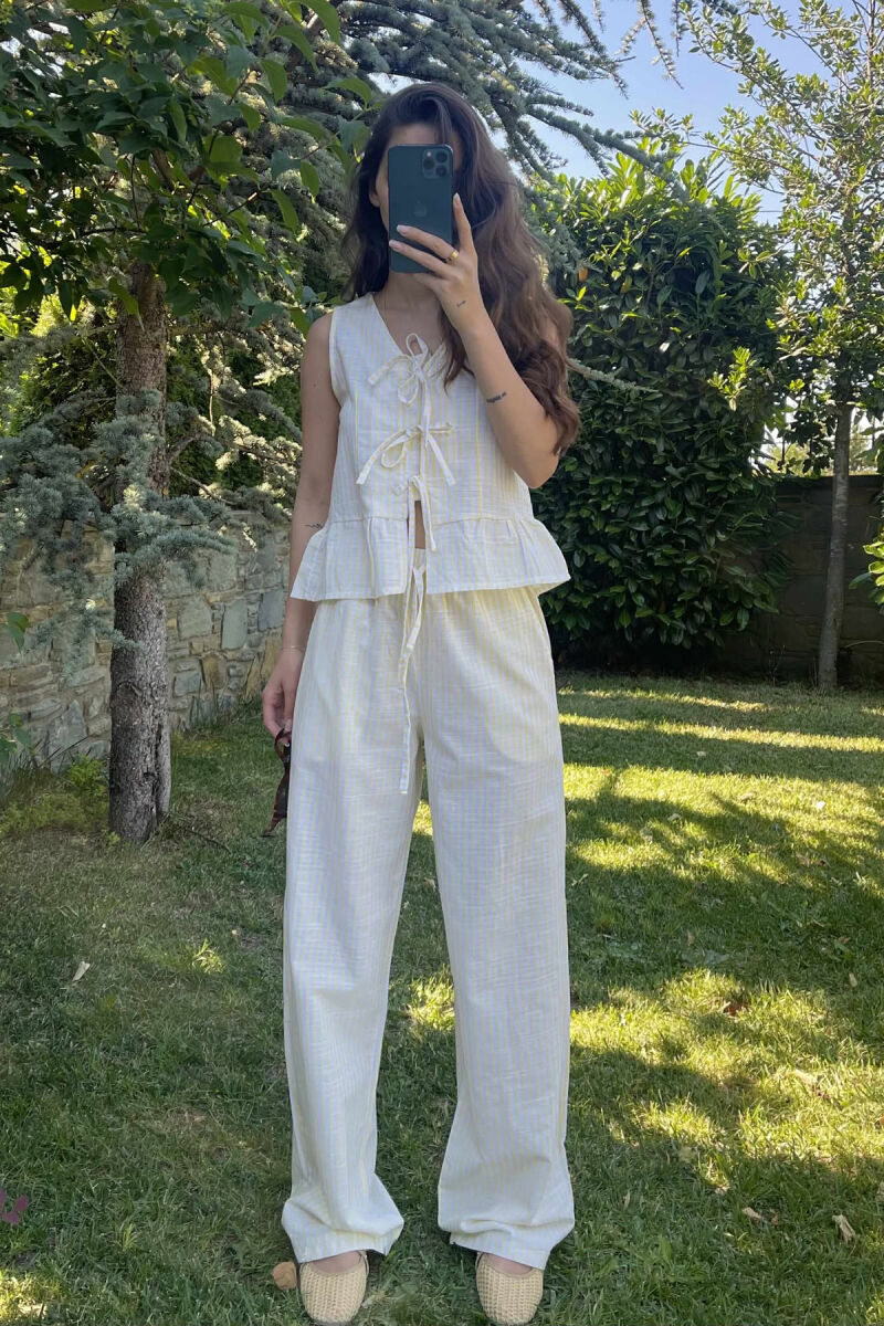 STRIPE LACING TANK TOP+TROUSERS WOMEN SET YELLOW/E VERDHE - 1