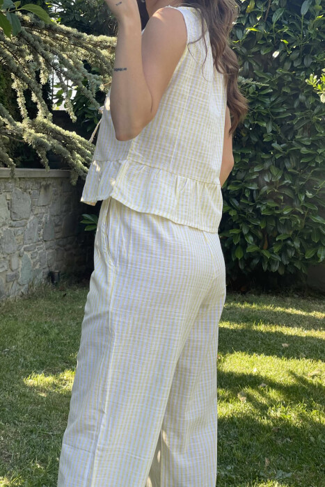 STRIPE LACING TANK TOP+TROUSERS WOMEN SET YELLOW/E VERDHE - 3