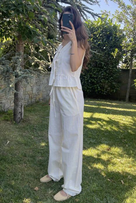 STRIPE LACING TANK TOP+TROUSERS WOMEN SET YELLOW/E VERDHE - 4