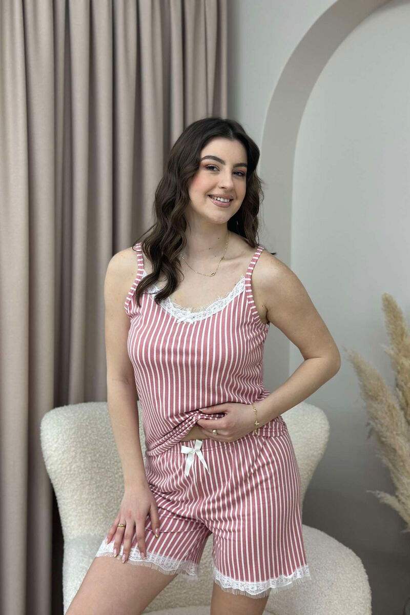 STRIPE TANK TOP+SHORTS WOMEN PYJAMAS POWDER/PUDER - 1