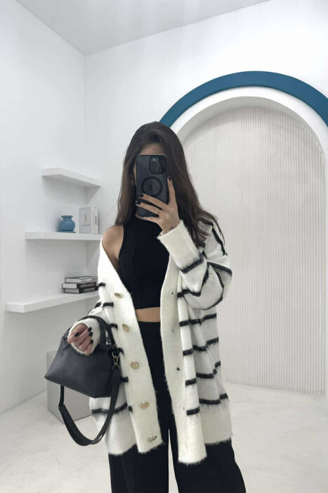 STRIPE WARM WOMEN CARDIGAN WHITE-E BARDHE 