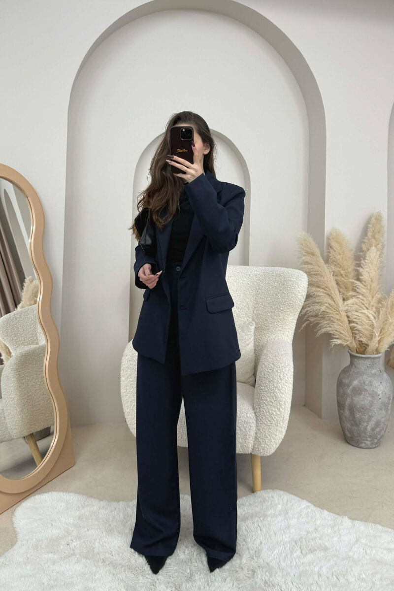 STRIPED JACKET+TROUSERS SIMPLE WOMEN SET DARK BLUE/BEE - 1