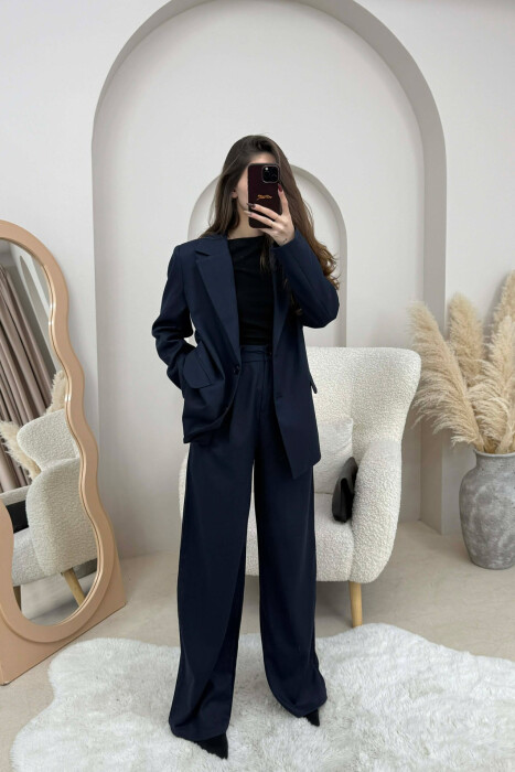 STRIPED JACKET+TROUSERS SIMPLE WOMEN SET DARK BLUE/BEE - 3