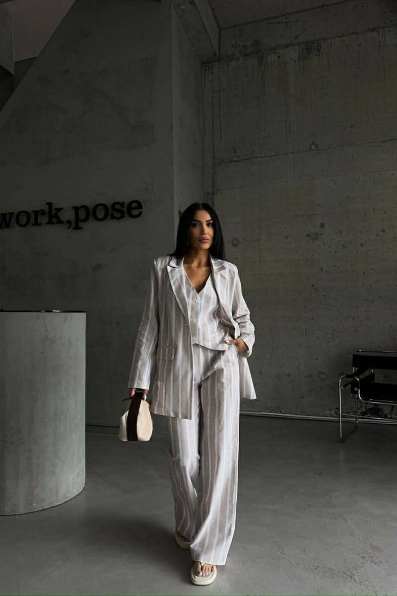 STRIPED JACKET+VEST+TROUSERS 3 PIECE WOMEN SET LIGHT BEIGE/BZHZB - 2