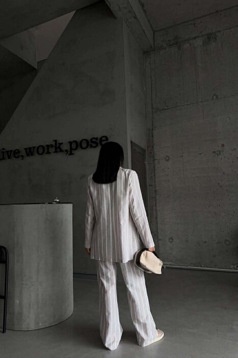 STRIPED JACKET+VEST+TROUSERS 3 PIECE WOMEN SET LIGHT BEIGE/BZHZB - 3