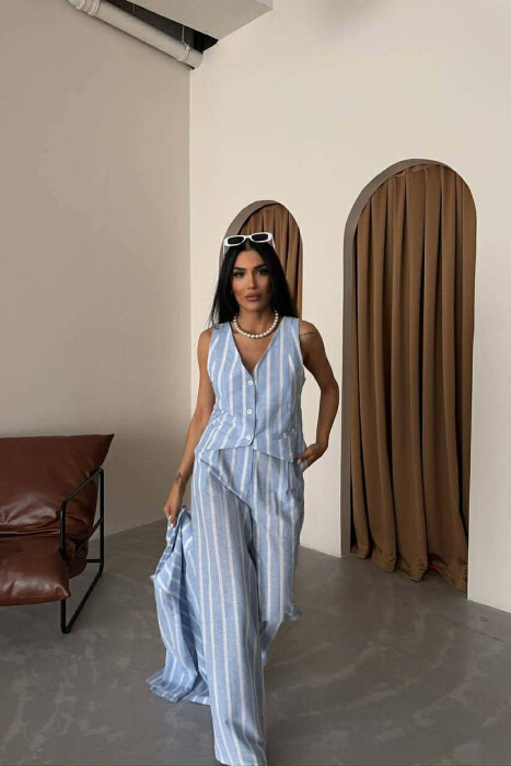 STRIPED JACKET+VEST+TROUSERS 3 PIECE WOMEN SET LIGHTBLUE/BZ - 4