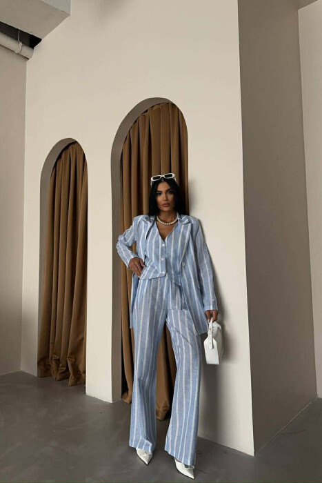 STRIPED JACKET+VEST+TROUSERS 3 PIECE WOMEN SET LIGHTBLUE/BZ - 5