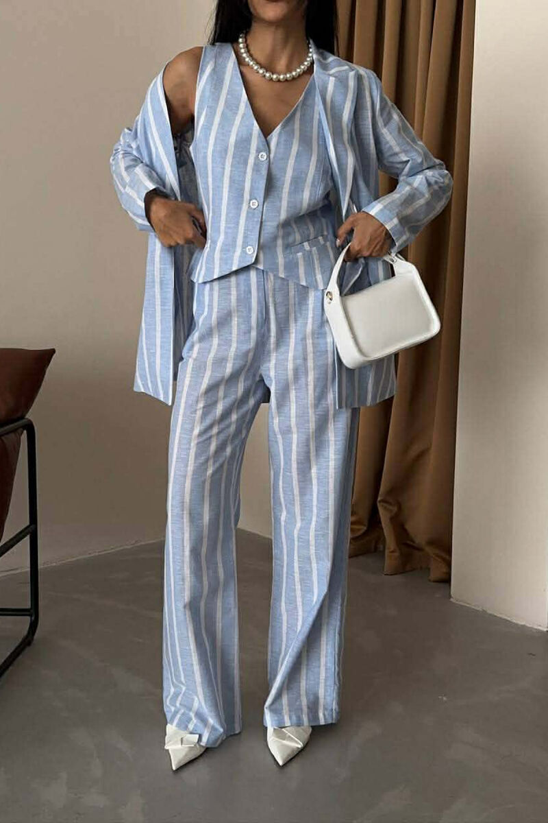 STRIPED JACKET+VEST+TROUSERS 3 PIECE WOMEN SET LIGHTBLUE/BZ - 1