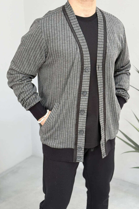 STRIPED SIMPLE MEN CARDIGAN GREY/GRI - 1