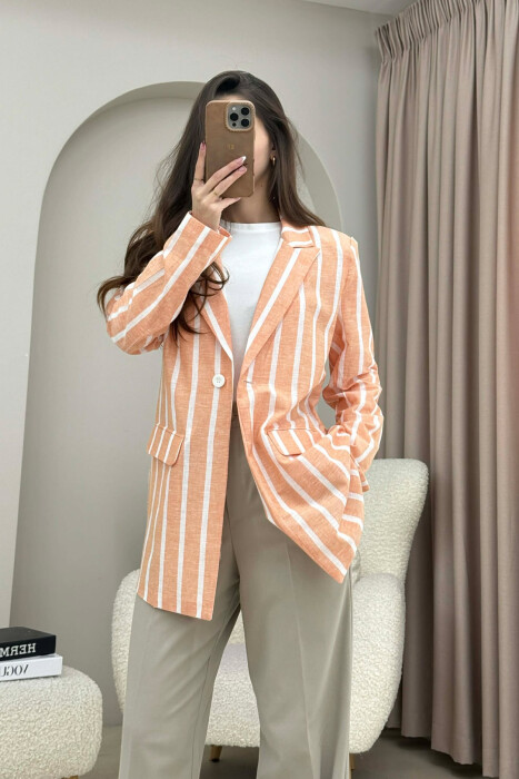 STRIPED SIMPLE WOMEN JACKET ORANGE/PORTOKALLI - 