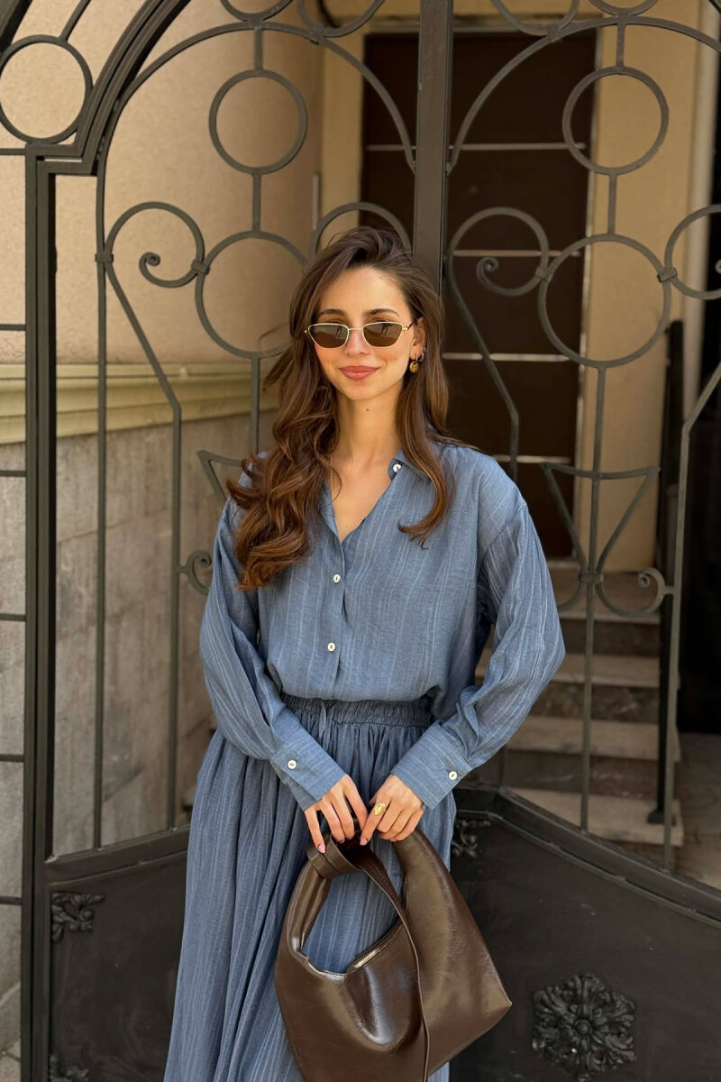STRIPES DESIGN SHIRT + SKIRT WOMAN SET BLUE/BLU - 6