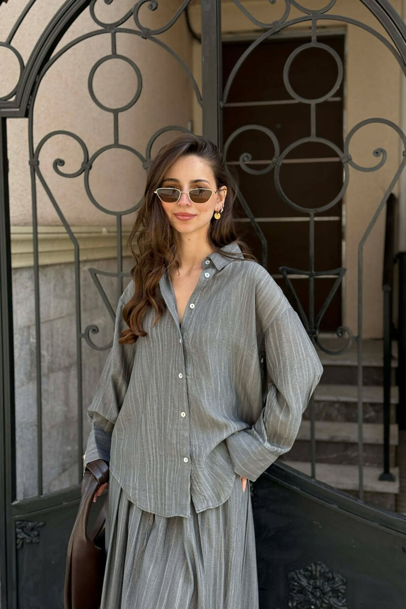 STRIPES DESIGN SHIRT + SKIRT WOMAN SET GREY/GRI - 5