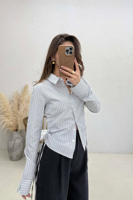 STRIPES DESIGN WOMAN SHIRT GREY/GRI - KLAUDIO FASHION