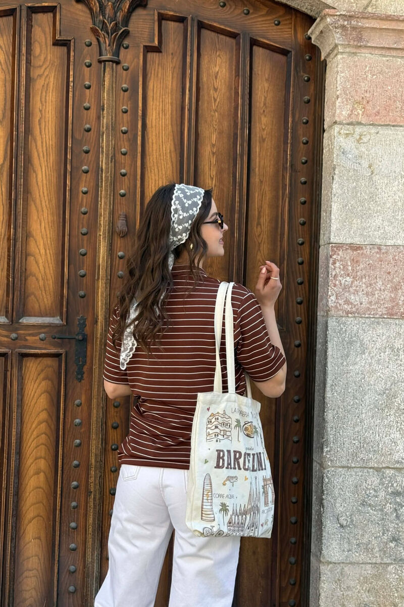 STRIPES POLO NECK WOMAN T-SHIRT + 6 PAIR SOCKS BROWN/KAFE - 3