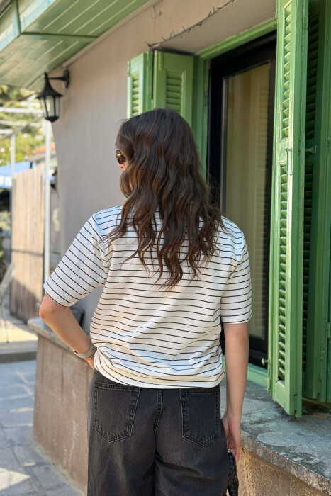 STRIPES POLO NECK WOMAN T-SHIRT + 6 PAIR SOCKS WHITE-E BARDHE - 4