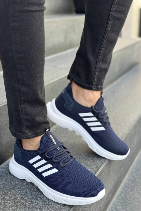 STRIPES SIMPLE MEN SNEAKERS BLUE-WHITE/BLBA - KLAUDIO FASHION