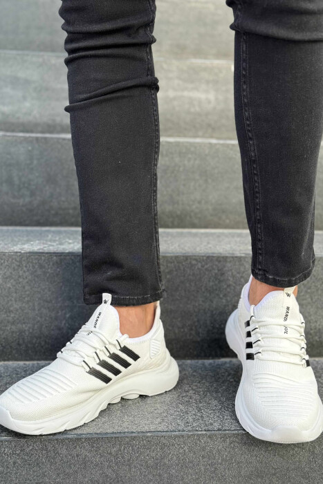 STRIPES SIMPLE MEN SNEAKERS WHITE-BLACK/BAZE - KLAUDIO FASHION