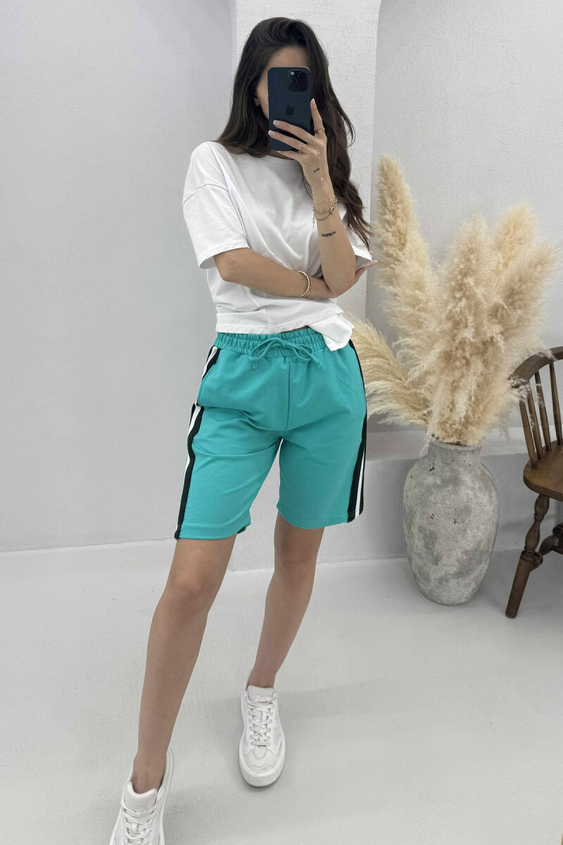 STRIPES SIMPLE WOMEN SHORT SWEATPANTS MINT/MENTE - 2