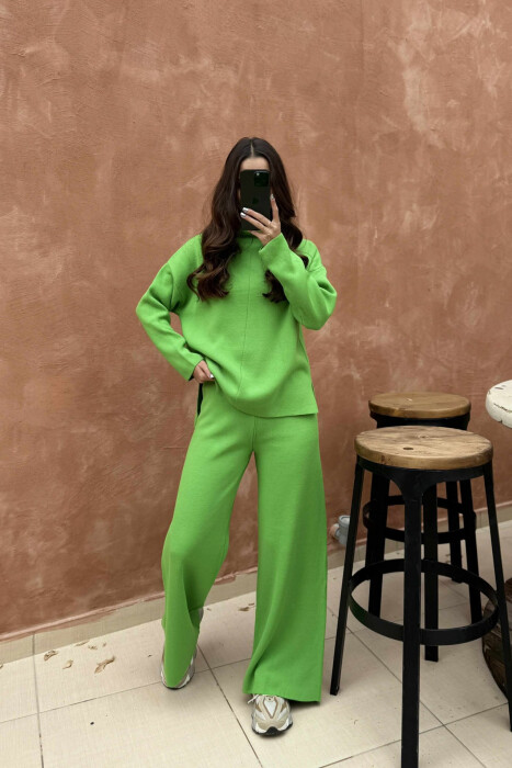 SWEATER+TROUSERS ONE COLOR KNIT WOMEN SET LIGHT GREEN/JEZB 
