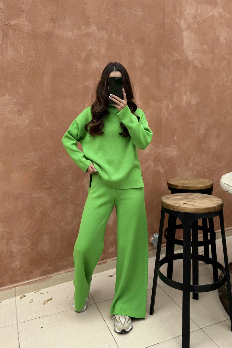 SWEATER+TROUSERS ONE COLOR KNIT WOMEN SET LIGHT GREEN/JEZB - 1