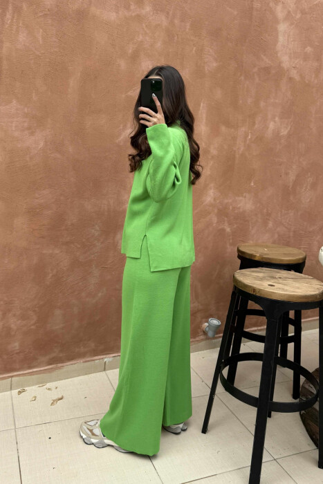 SWEATER+TROUSERS ONE COLOR KNIT WOMEN SET LIGHT GREEN/JEZB - 3