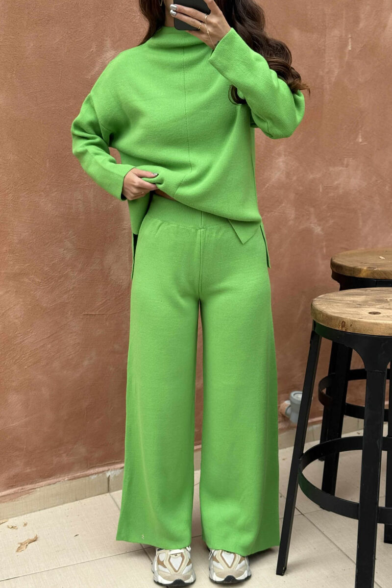 SWEATER+TROUSERS ONE COLOR KNIT WOMEN SET LIGHT GREEN/JEZB - 4