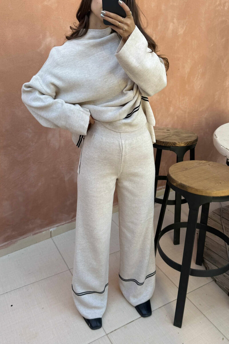SWEATER+TROUSERS STRIPED WOMEN KNIT SET BEIGE/BEZHE - 4
