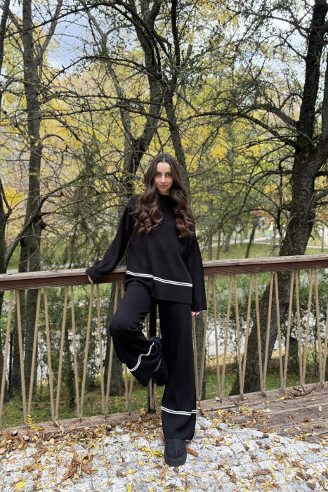 SWEATER+TROUSERS STRIPED WOMEN KNIT SET BLACK/ E ZEZE - 1