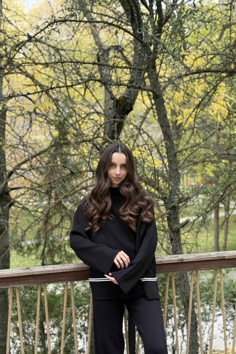 SWEATER+TROUSERS STRIPED WOMEN KNIT SET BLACK/ E ZEZE - 3