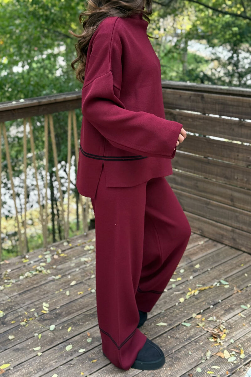 SWEATER+TROUSERS STRIPED WOMEN KNIT SET BURGUNDY/VISHNJE - 3