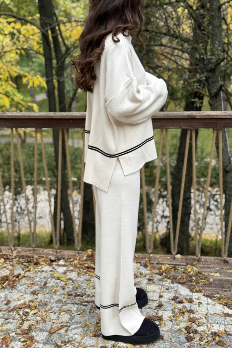 SWEATER+TROUSERS STRIPED WOMEN KNIT SET CREAM/KREM - 3