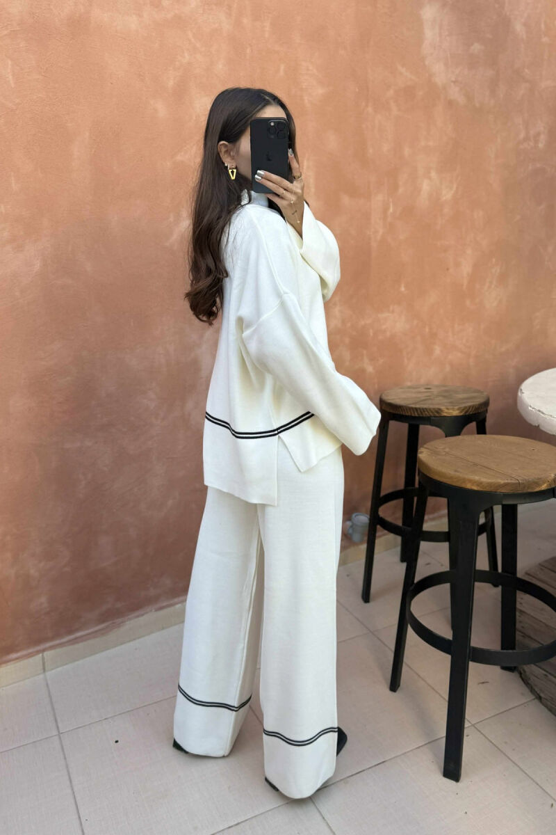 SWEATER+TROUSERS STRIPED WOMEN KNIT SET WHITE-E BARDHE - 2