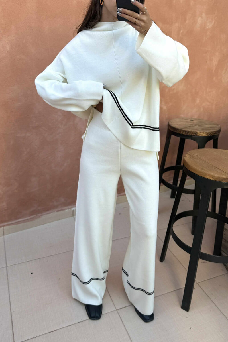 SWEATER+TROUSERS STRIPED WOMEN KNIT SET WHITE-E BARDHE - 3