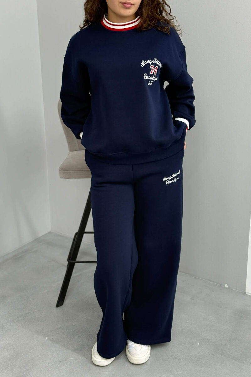 SWEATSHIRT+SWEATPANTS FLUFFY WOMEN SET DARK BLUE/BEE - 3