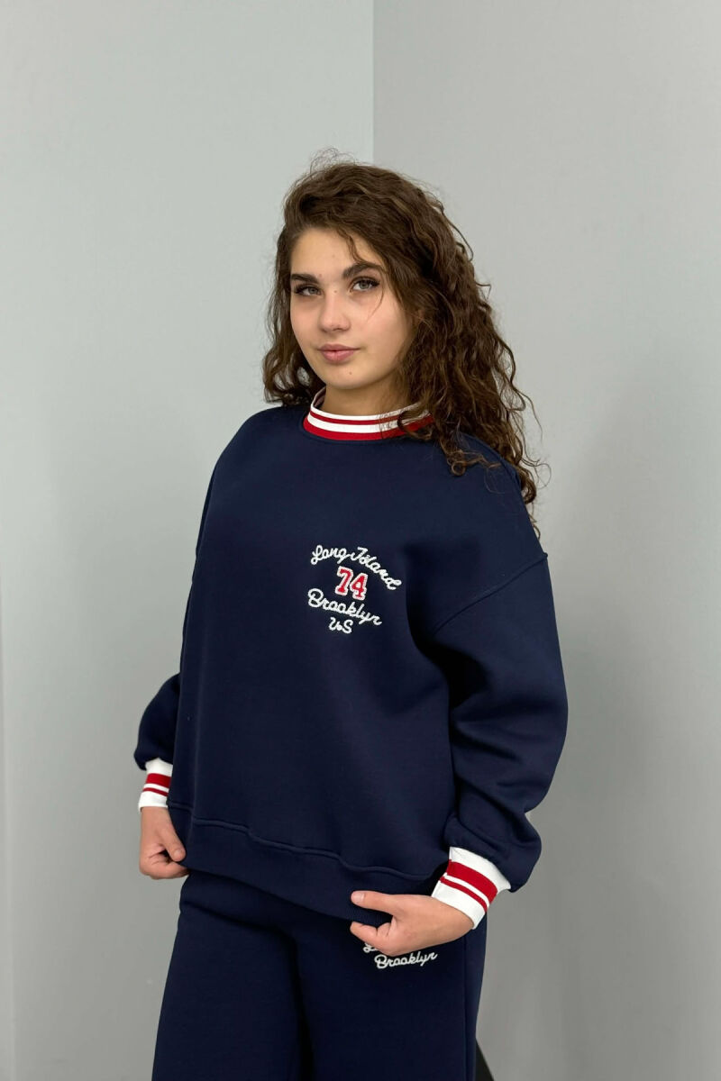SWEATSHIRT+SWEATPANTS FLUFFY WOMEN SET DARK BLUE/BEE - 4