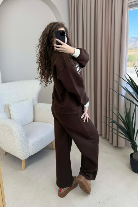 SWEATSHIRT+SWEATPANTS FLUFFY WOMEN SET DARK BROWN/KAE - 4