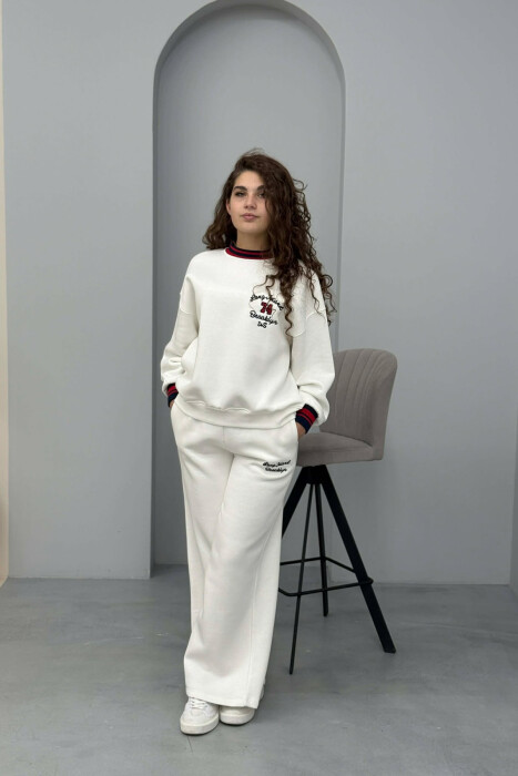 SWEATSHIRT+SWEATPANTS FLUFFY WOMEN SET WHITE-E BARDHE 