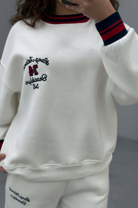 SWEATSHIRT+SWEATPANTS FLUFFY WOMEN SET WHITE-E BARDHE - 2