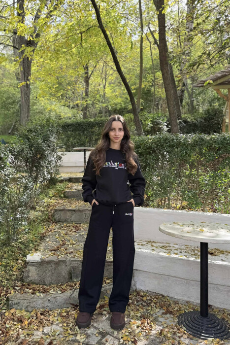 SWEATSHIRT+SWEATPANTS WRITTINGS FLUFFY WOMEN SET BLACK/ E ZEZE 