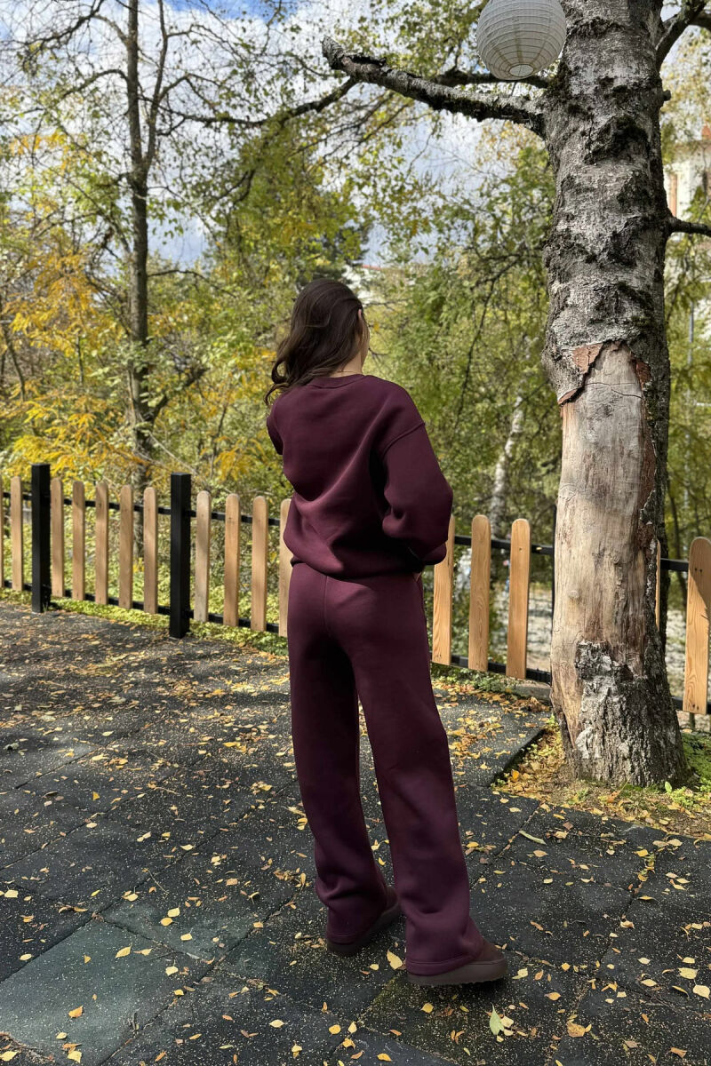 SWEATSHIRT+SWEATPANTS WRITTINGS FLUFFY WOMEN SET BURGUNDY/VISHNJE - 5