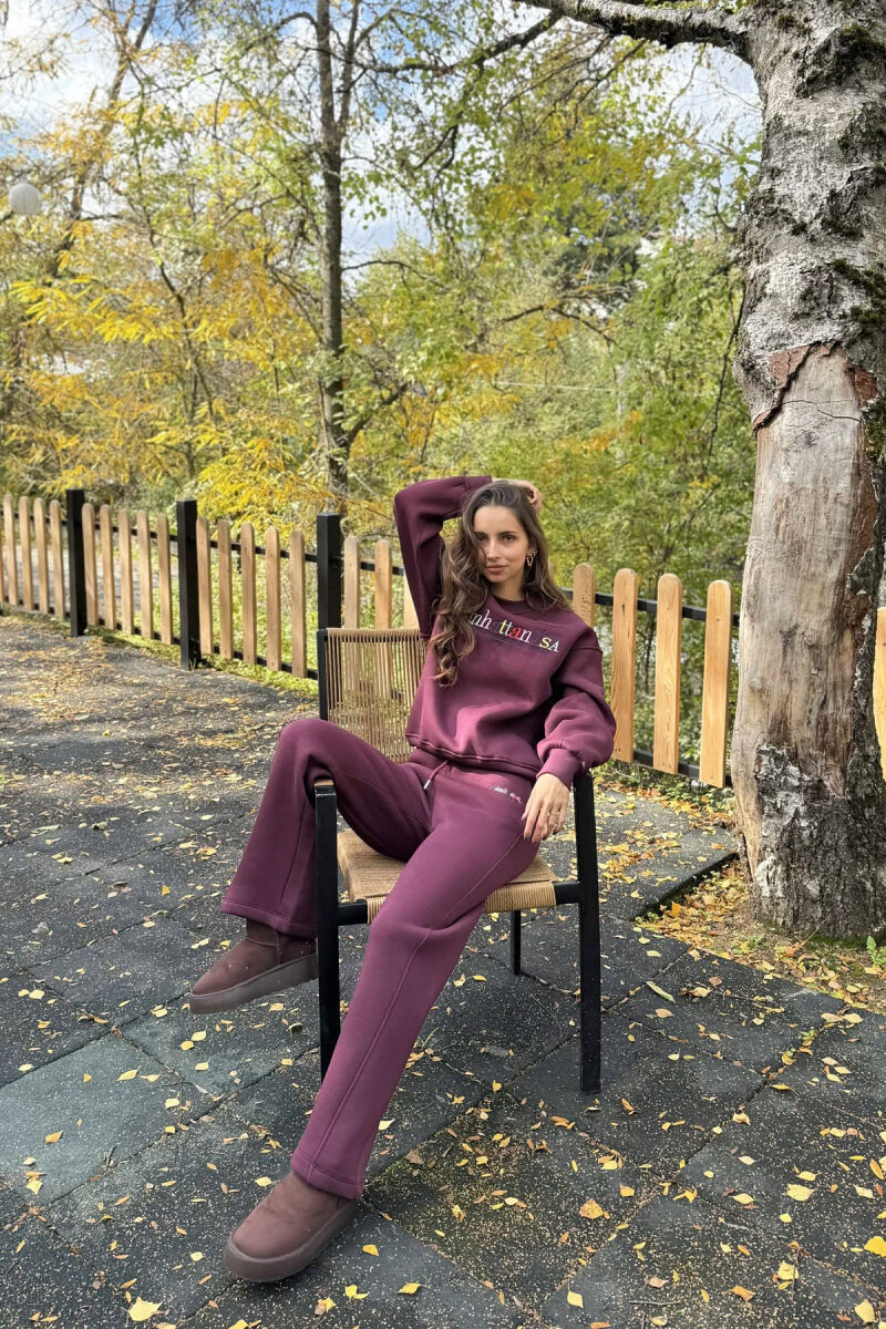 SWEATSHIRT+SWEATPANTS WRITTINGS FLUFFY WOMEN SET BURGUNDY/VISHNJE - 6