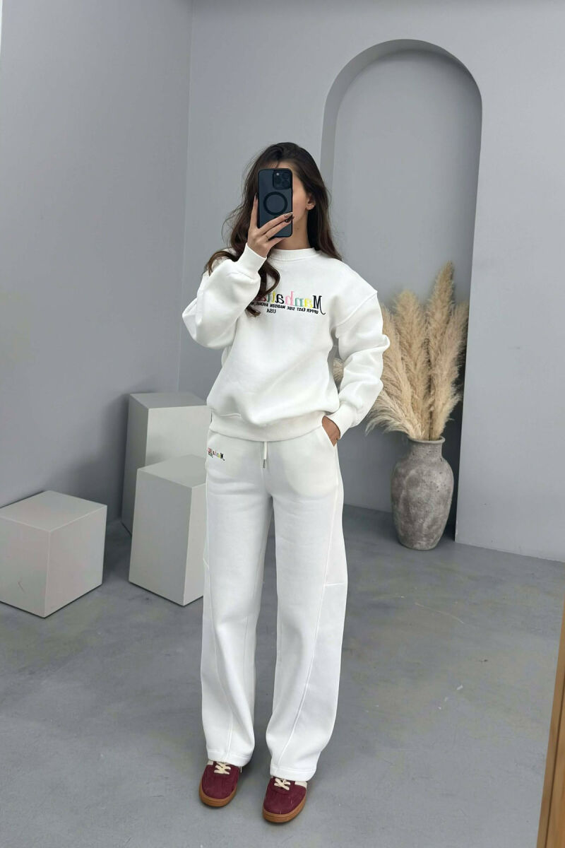 SWEATSHIRT+SWEATPANTS WRITTINGS FLUFFY WOMEN SET WHITE-E BARDHE - 1