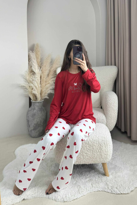 SWEATSHIRT+TROUSERS HEARTS DESIGNED WOMEN PYJAMAS RED/E KUQE - 5