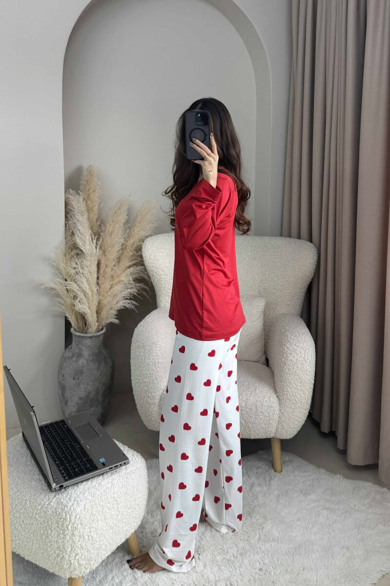 SWEATSHIRT+TROUSERS HEARTS DESIGNED WOMEN PYJAMAS RED/E KUQE - 8
