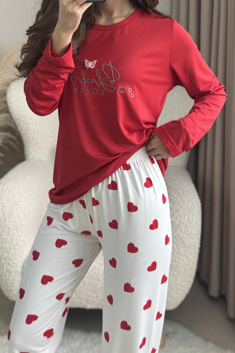 SWEATSHIRT+TROUSERS HEARTS DESIGNED WOMEN PYJAMAS RED/E KUQE - 7