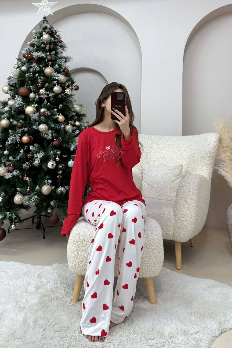 SWEATSHIRT+TROUSERS HEARTS DESIGNED WOMEN PYJAMAS RED/E KUQE - 1