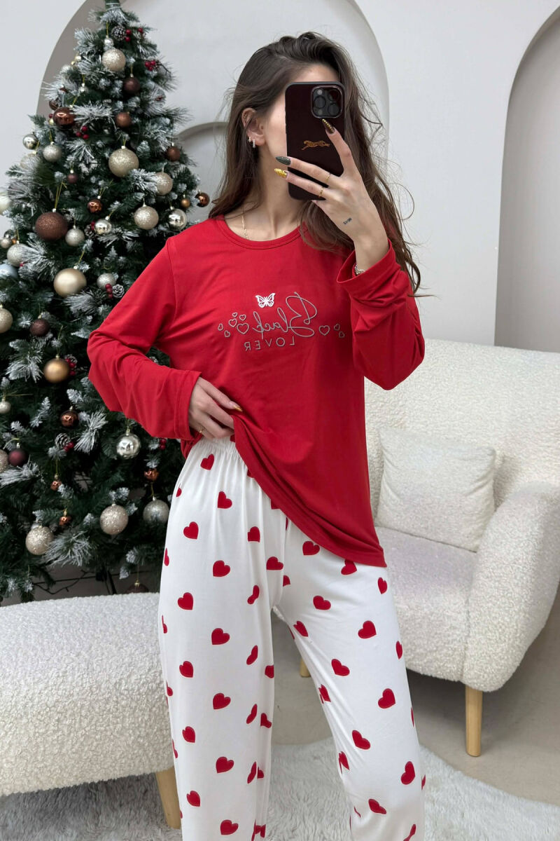 SWEATSHIRT+TROUSERS HEARTS DESIGNED WOMEN PYJAMAS RED/E KUQE - 2