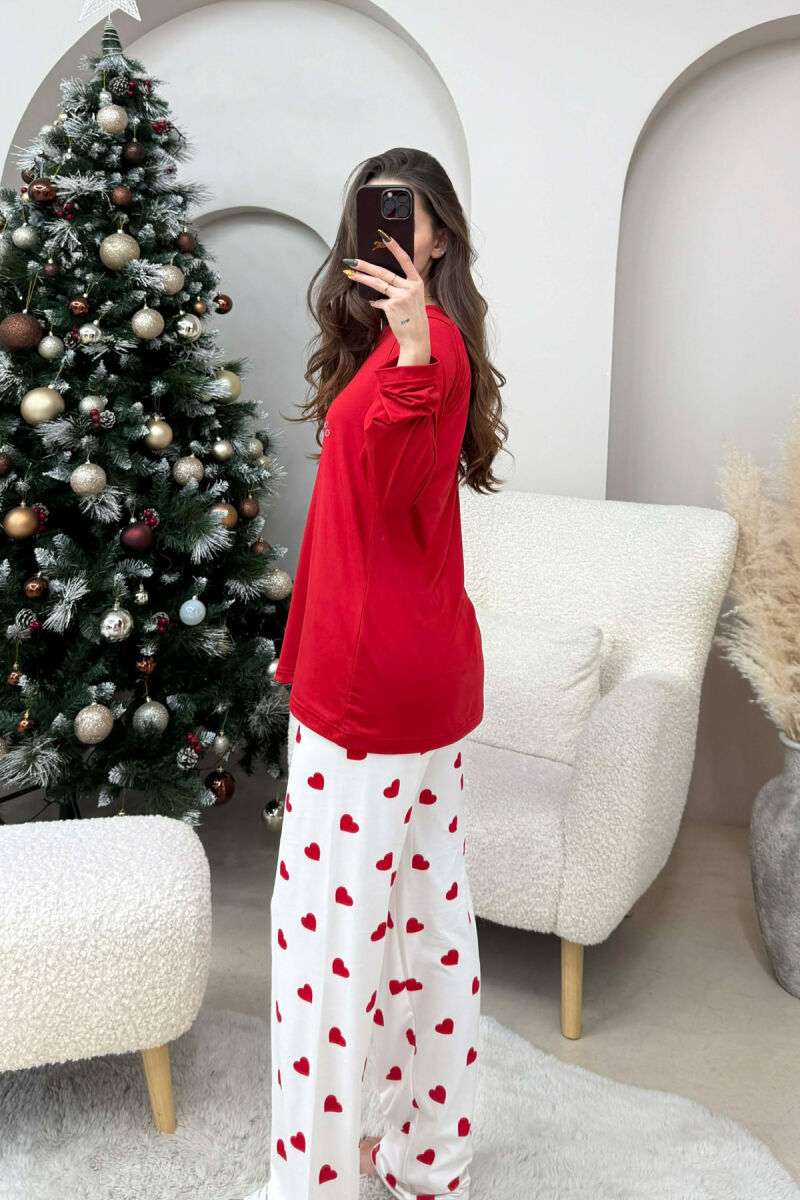 SWEATSHIRT+TROUSERS HEARTS DESIGNED WOMEN PYJAMAS RED/E KUQE - 3