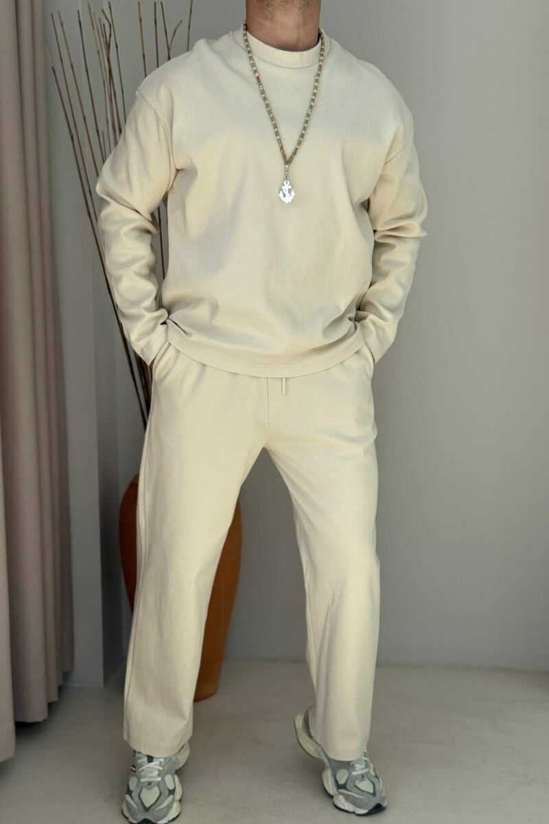 SWEATSHIRT+SWEATPANTS ONE COLOR MEN SET CREAM/KREM - 1